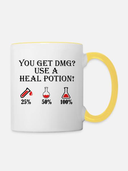 Benutze einen Heiltrank - Tasse zweifarbig - Weiß/Gelb