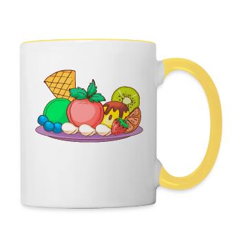 Eis Speiseeis Eiskrem Eiscreme Kugeleis Eisbecher - Tasse zweifarbig - Weiß/Gelb - Rechts