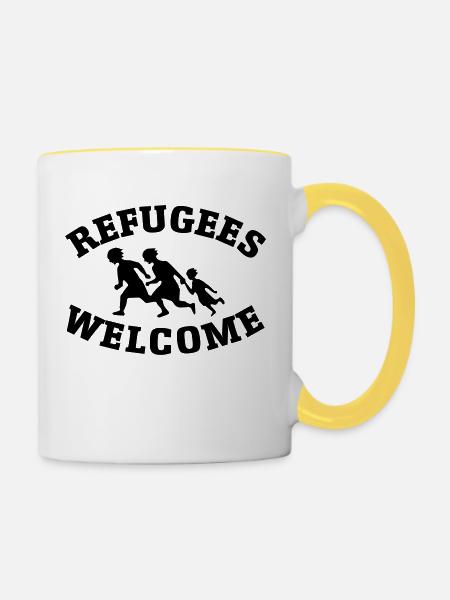 Flüchtlinge Willkommen - Tasse zweifarbig - Weiß/Gelb