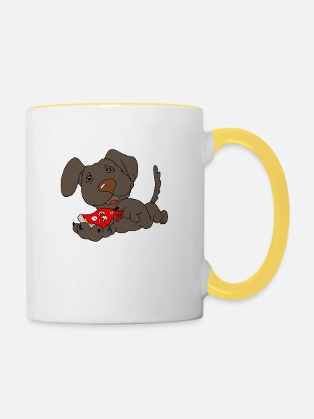 Hund Pizza - Tasse zweifarbig - Weiß/Gelb