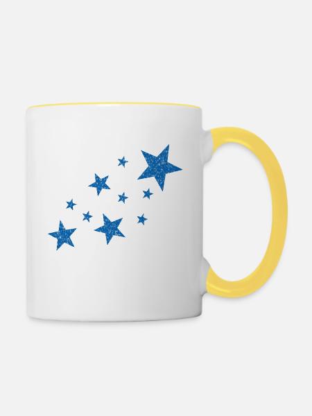 Blaue Sterne mit Schnee - Tasse zweifarbig - Weiß/Gelb