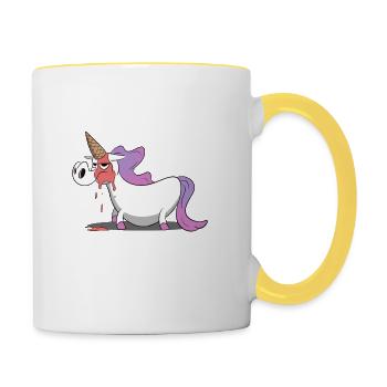 Unicorn, unicorn ice cream in the waffle on the head - Contrasting Mug - white/yellow - Right