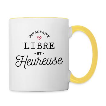 imperfect free and happy - Contrasting Mug - white/yellow - Right