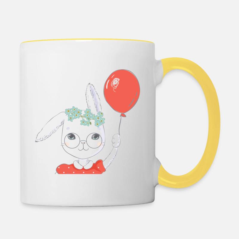 Cute easter bunny balloon gift - Contrasting Mug - white/yellow