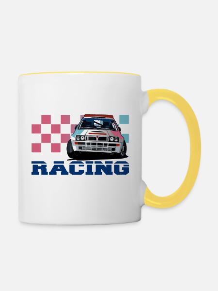 Rallye-Auto - Tasse zweifarbig - Weiß/Gelb