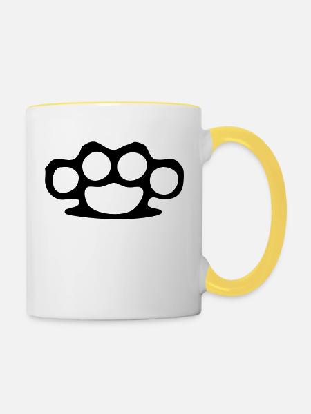 Schlagring Knuckle - Tasse zweifarbig - Weiß/Gelb