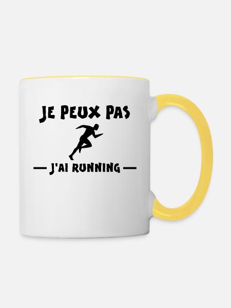 JE PEUX PAS J'AI RUNNING - Mug contrasté - blanc/jaune