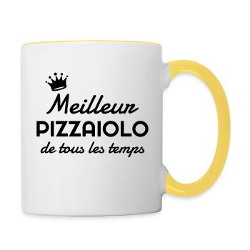 pizza / pizzaiolo / chef / italie / pizzaiola - Mug contrasté - blanc/jaune - Droite