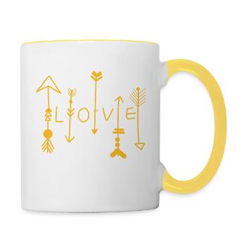 pfeile love - Tasse zweifarbig - Weiß/Gelb - Rechts