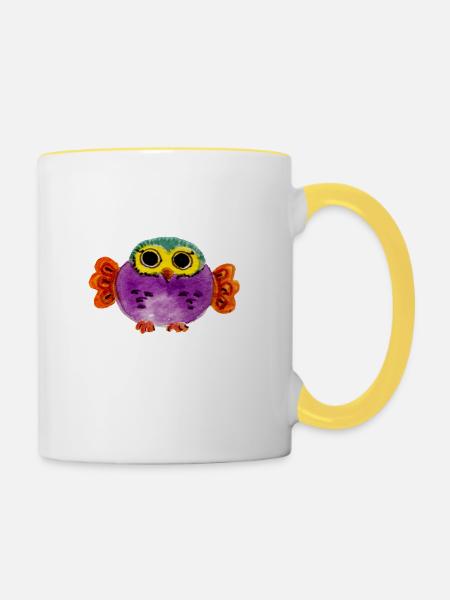 kindische Eule - Tasse zweifarbig - Weiß/Gelb