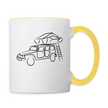 Jeep mit Dachzelt, Dachzeltnomaden - Tasse zweifarbig - Weiß/Gelb - Rechts