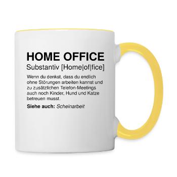 Home Office Definition Fun Büro Arbeiten Geschenk - Tasse zweifarbig - Weiß/Gelb - Rechts