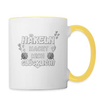 Häkeln macht mich glücklich! grau Herz stone - Tasse zweifarbig - Weiß/Gelb - Rechts