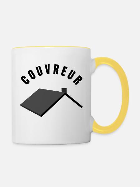 Dachdeckerkollektion - Beruf - Tasse zweifarbig - Weiß/Gelb