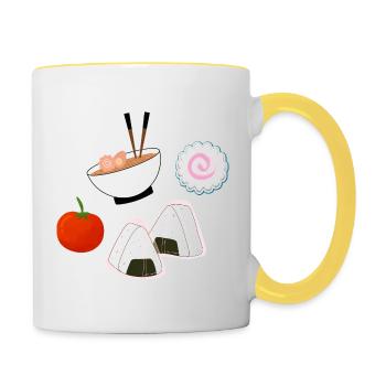 NaruSasu SasuNaru design mit Ramen, Onigiri Tomate - Tasse zweifarbig - Weiß/Gelb - Rechts