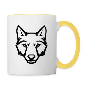 Wolf mit Roten Augen - Tasse zweifarbig - Weiß/Gelb - Rechts