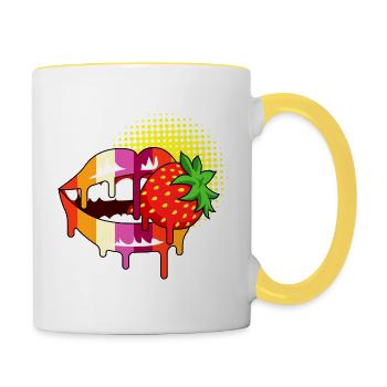 Erdbeerlippen lesbisch Stolz - Tasse zweifarbig - Weiß/Gelb - Rechts