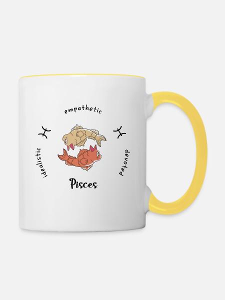 Pisces Zodiac Mug - Contrasting Mug - white/yellow