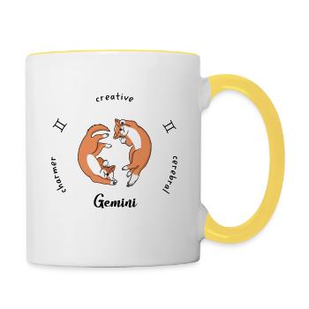 Tasse du zodiaque Gémeaux - Mug contrasté - blanc/jaune - Droite