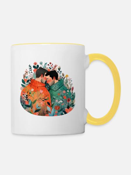 Pärchen verliebt - Tasse zweifarbig - Weiß/Gelb
