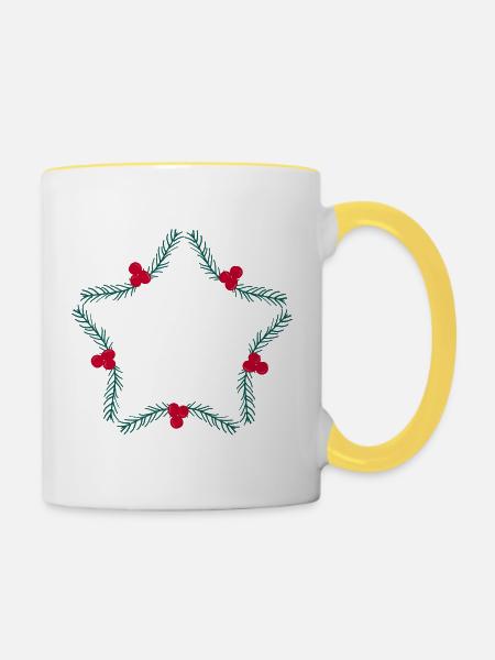 Weihnachtskranz in Sternform - Tasse zweifarbig - Weiß/Gelb