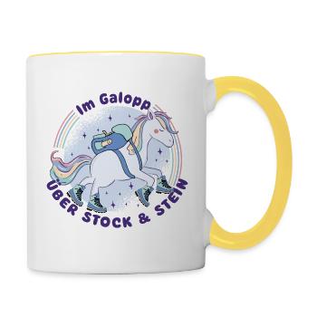 Einhorn - Wandern mit Kind - über Stock und Stein - Tasse zweifarbig - Weiß/Gelb - Rechts