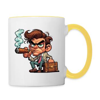 Traveling Salesman with cigar - Contrasting Mug - white/yellow - Right