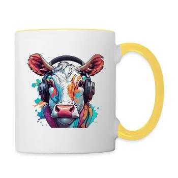Headphones / Audio / Music / Animal / Cow / Cool - Contrasting Mug - white/yellow - Right