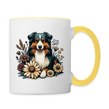 Berger australien Cottage Core Country House fleurs - Mug contrasté - blanc/jaune - Droite