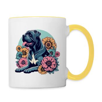 Cane Corso Retro Pastel Fleurs - Mug contrasté - blanc/jaune - Droite