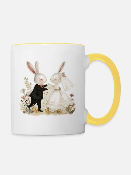 Bride and groom rabbits - Tasse zweifarbig - Weiß/Gelb
