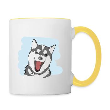 Illustration design "Husky Kisses" - Contrasting Mug - white/yellow - Right