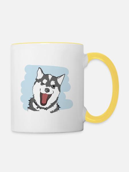 Illustrations Design "Husky Kisses" - Tasse zweifarbig - Weiß/Gelb