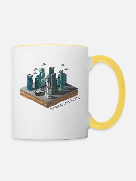 Geometrisches Low-Poly - Tasse zweifarbig - Weiß/Gelb