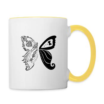 Bride and groom as butterfly black - Contrasting Mug - white/yellow - Right