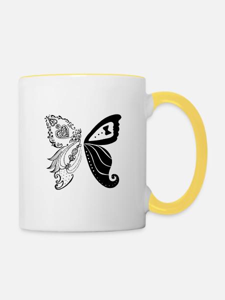 Brautpaar als Schmetterling Schwarz - Tasse zweifarbig - Weiß/Gelb