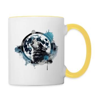 howling wolf - Contrasting Mug - white/yellow - Right