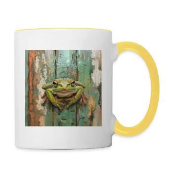 Frosch guckt - Tasse zweifarbig - Weiß/Gelb - Rechts