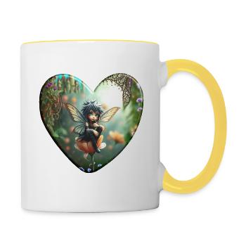 Fee im Zaubergarten – Fantasy Herzmotiv - Tasse zweifarbig - Weiß/Gelb - Rechts