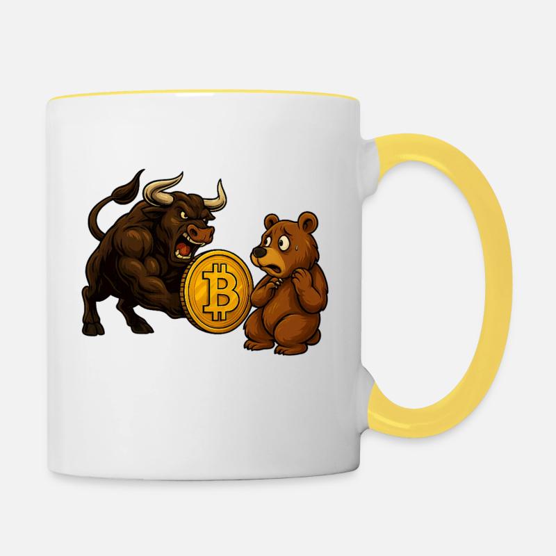 Bitcoin Bull vs Bear - Mug contrasté - blanc/jaune
