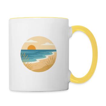 Strand mit Sonne - Tasse zweifarbig - Weiß/Gelb - Rechts