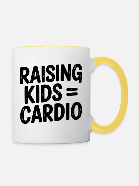 Kinder großziehen = Cardio - Tasse zweifarbig - Weiß/Gelb