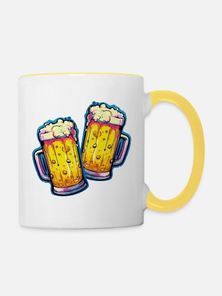 Bier Comic Bierglas - Tasse zweifarbig - Weiß/Gelb