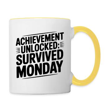 Errungenschaft freigeschaltet Montag überlebt - Tasse zweifarbig - Weiß/Gelb - Rechts