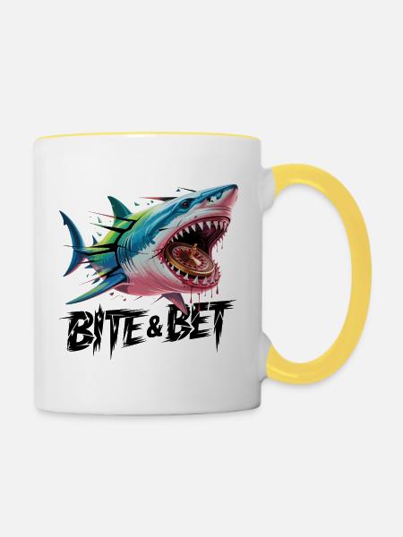 Hai-Roulette-Biss - Tasse zweifarbig - Weiß/Gelb