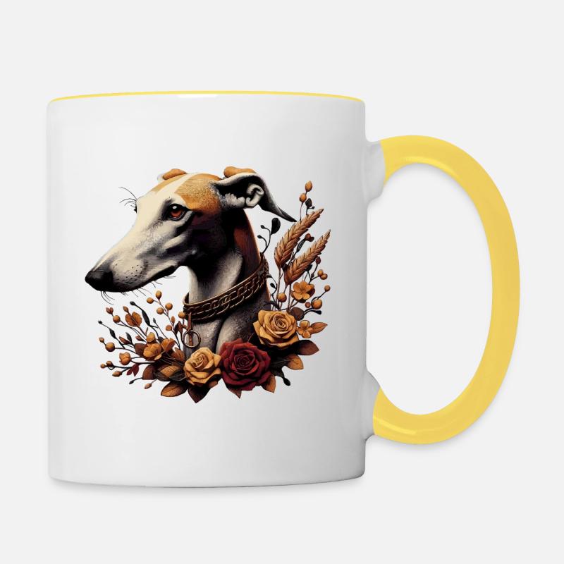 Greyhound Head Autumn Rosary - Contrasting Mug - white/yellow