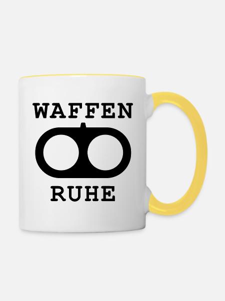 Waffenruhe Doppellauf Flinte Frieden Peace - Tasse zweifarbig - Weiß/Gelb