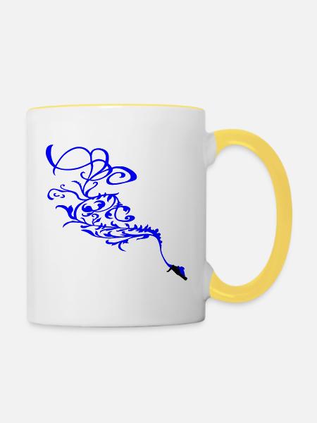 Snowboard Ornament - Tasse zweifarbig - Weiß/Gelb