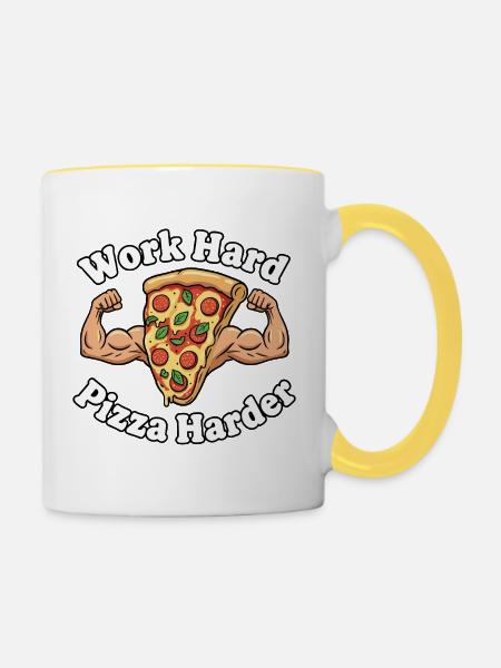 Work Hard Pizza Harder - Tasse zweifarbig - Weiß/Gelb