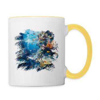 Korallenriff Blau Unterwasserwelt - Tasse zweifarbig - Weiß/Gelb - Rechts